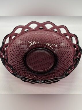 Vintage Imperial Glass Amethyst Lace Edge Diamond Bowl 7.5”